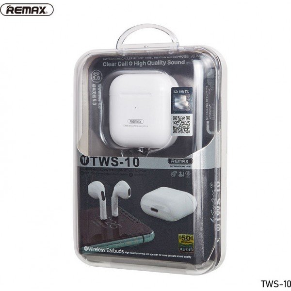 Remax TWS-10i Earbud Bluetooth Handsfree Ακουστικά με Αντοχή στον Ιδρώτα και Θήκη Φόρτισης Λευκά